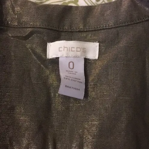 Chico's Metallic Foiled Linen Utility Cargo Vest Olive Green Gold Size 0 Small 4