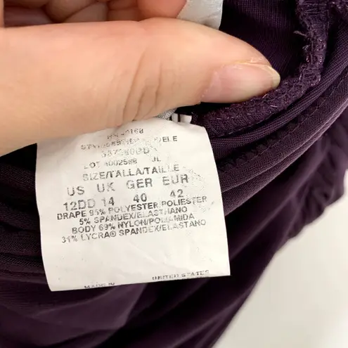 Magicsuit Slim Yvonne Babydoll Ruched Goddess Regency Halter Swimsuit Dress 12DD Purple Size 12