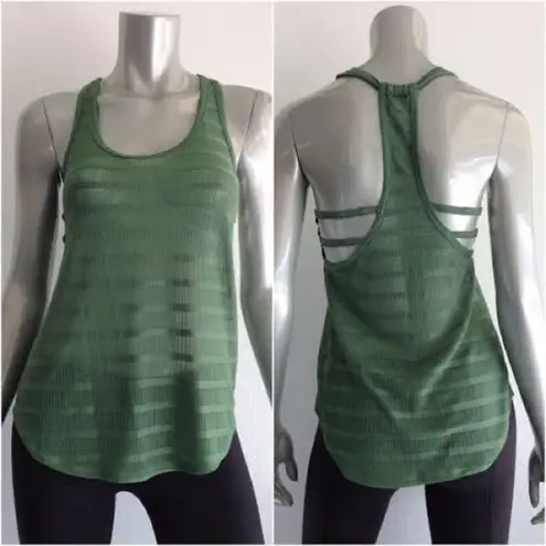 Pink Lotus Lily Banded Sheer Racerback Tank Army S Green