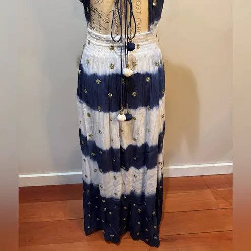 GOA Paris Blue & White Asymmetric Hem V Neck Midi Dress Floaty Fairycore Sz M Size M