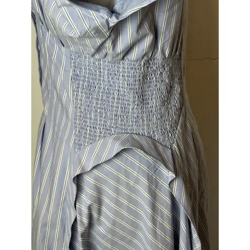 By Anthropologie Dress Women Small Blue White Striped Pleated Midi Preppy Boho
