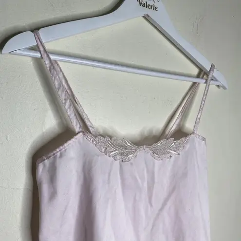 Avian Vintage Pink Satin Tank Top Dainty Elastic Pajama Tie Front Size Medium