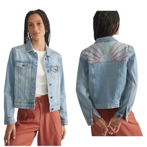 Marine layer jacket coat size Small embroidered denim jean sun