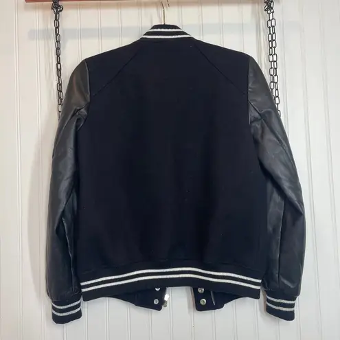 ZARA  Women’s Black Faux Leather Varsity Bomber Jacket Outdoor Size XS