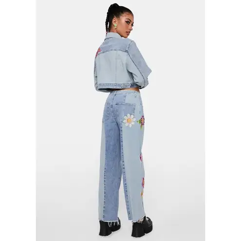 Delia’s By Dolls Kill Wild Canyon Wide Leg Jeans Daisy Foral Size Small Blue
