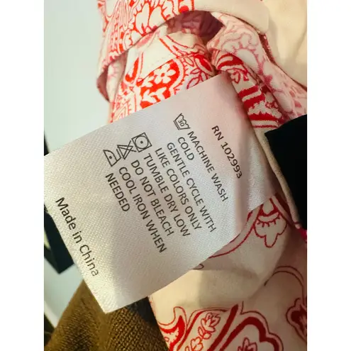 SAUNDERS COLLECTIVE Red Floral Long Sleeve Button Front Tie Waist Fredrique Top Size 10