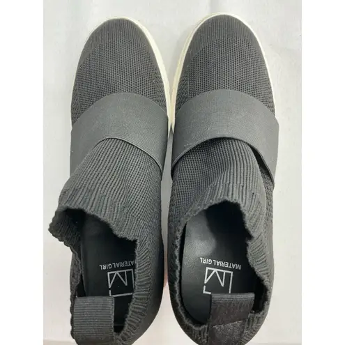 Womans Material Girl Pull On High Top Fashion Sneakers 9 Black Stretch Wedge