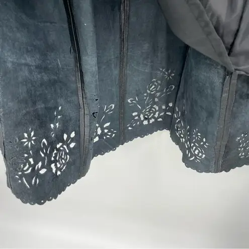 Newport News Black Leather Coat Longline Laser Cut Size Large