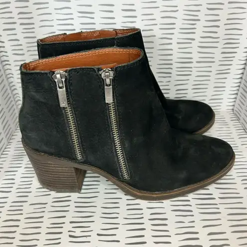 Lucky Brand  LK-Roquee Nubuck Leather Double Zipper Black Ankle Boots‎ size 9
