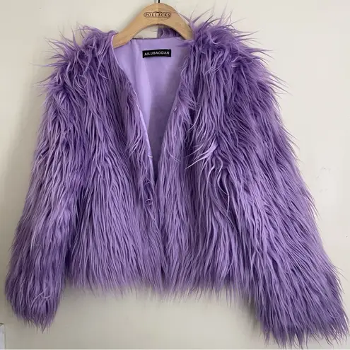 Lavender Faux Fur Shaggy Coat Jacket AILUBAODAN– Size S Purple