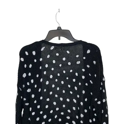 Umgee  Women's Sweaters Polka Dot Duster Open Knit Sweater Pocket Black Small