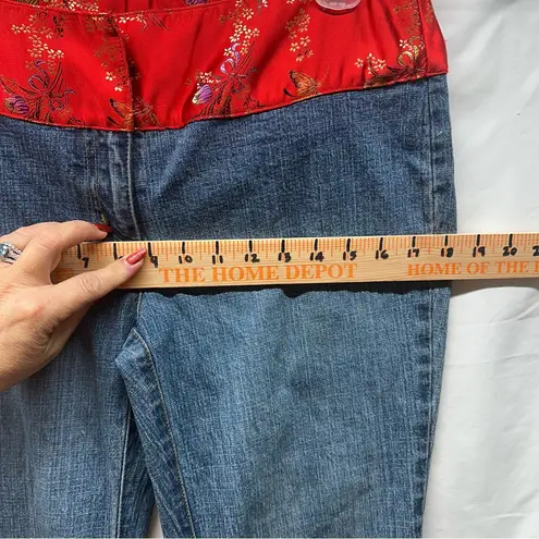 I.N.C Y2K Bootcut Jeans Red Satin Embroidered Oriental Waistband 8 No Stretch Blue