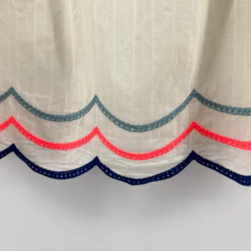 Boden Willa Embroidered Scallop Trim Tassel Tie Cream Cotton Blouse Top US 18 Blue