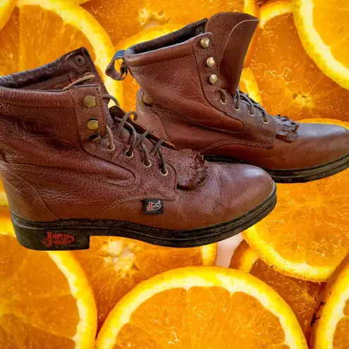 Justin Boots Justin Women's L0902 Brown Leather Roper Work Boots, Size 9B, Ankle Boots