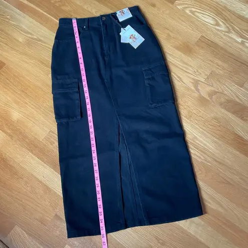 Sincerely Jules Black Denim Cargo Maxi Skirt | Size 5/26 | NWT | Front Slit | Utility Y2K