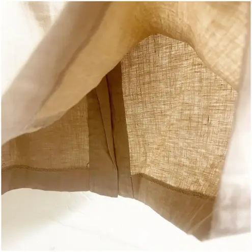 Willi Smith 100% Linen Button Front Skirt Tan 12 Knee Length Pockets Minimalist