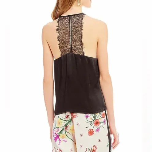 Lucy Paris Women’s Black Satin Silk V Neck Lace Racerback Top Size XS