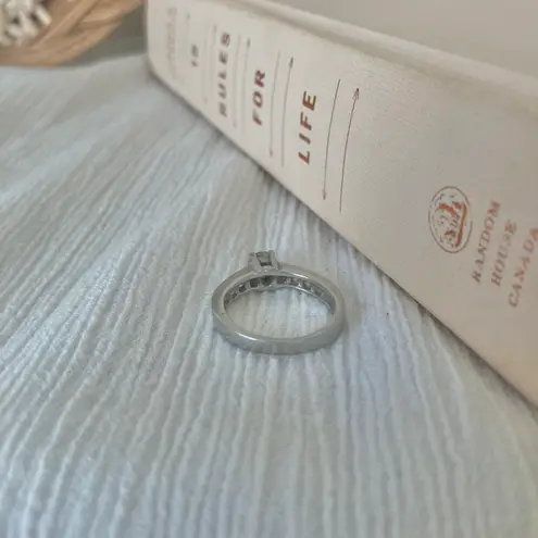 Stainless Steel Round Cut Inset Band Ring “Rhiannon” Silver Engagement Classic Jewelry