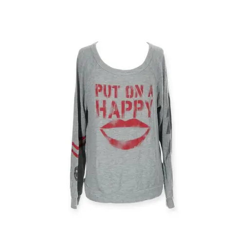 Lauren Moshi ᨎ Put On A Happy Oversized Sweatshirt ᨎ Heather Grey Red Lip ᨎ XS - Image 2
