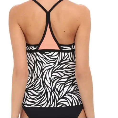 Nike  swim tank Black White animal Tankini Top Racer Back Neon Accents Size small