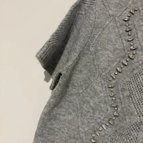 CeCe  argyle embellished short sleeve sweater grey size Large