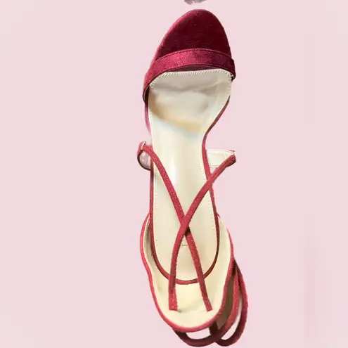 Elegant Allegra K Women's Dark Red Solid Open Toe Lace Up Stiletto Heels Pink Size 9