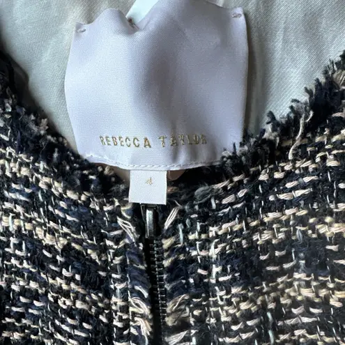 Rebecca Taylor Blazer Jacket Womens Size 4 Navy Zip-Up Tweed Peplum Wool Blend