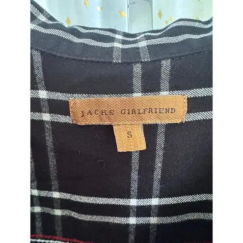 Jachs Girlfriend Plaid Button Down Cap Cuff Sleeves Piping Split Back Shirt S