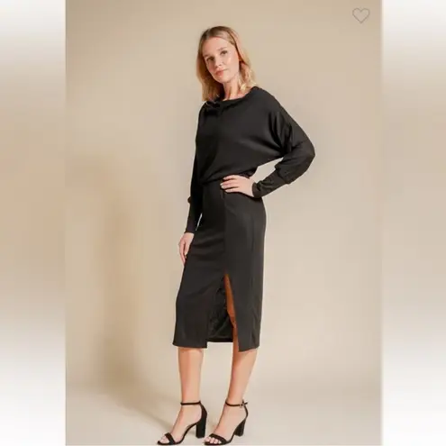 Hem & Thread Dolman Sleeve Ribbed Knit Long Sleeve Midi Dress Dark Green Small