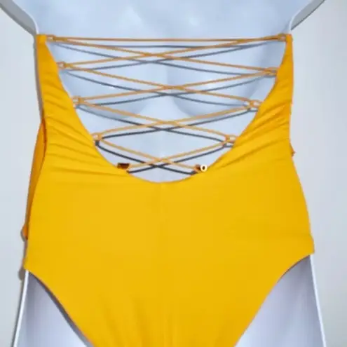 Ochie Olivia One Piece Swimsuit Size: Large New Yellow Off The Shoulder Tie Up