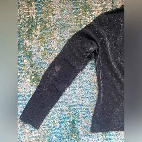 Vintage 90s Long Elegant Legs black sparkle zip front mock neck top, size medium