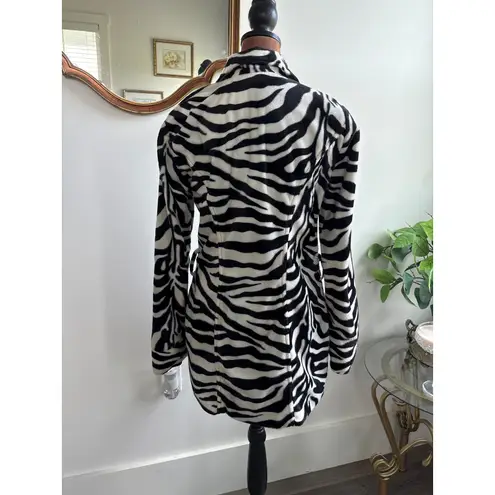 Soulmates Zebra Print Faux Fur Coat Jacket Black White Animal Print S