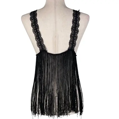 Vintage 60s 70s Black Lace Fringe Lingerie Top Nightie Coquette Showgirl Retro Size undefined