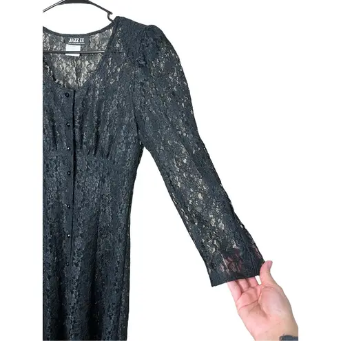 Vintage Jazz II Black Lace Long Sleeve Maxi Dress Sheer Size‎ 8