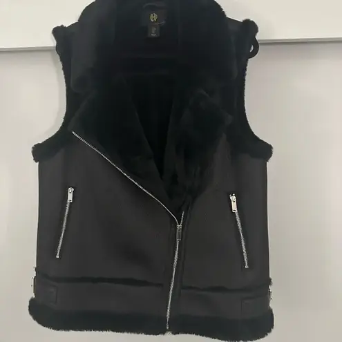 House of Harlow 1960 Black Moto faux fur faux leather vest.