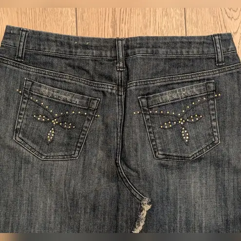 Candie's  Vintage Asymmetrical Denim Skirt  Pink Satin Bow Mermaid Jean Fray Y2K