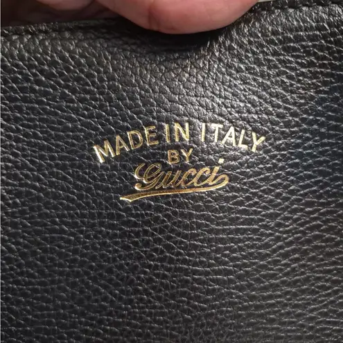 Gucci  Swing Leather Tote Bag Black Pebbled Calfskin Authentic