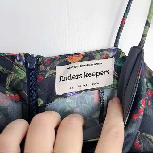 Finders Keepers • Nina Dress black floral satin ruched cut out slip cinched midi