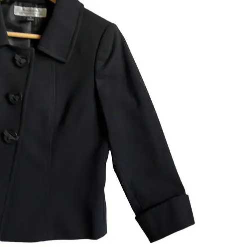 Tahari Arthur S Levine Black Cuffed 3/4 Sleeve Bow Button Blazer Jacket Size 2