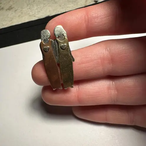 Two Sisters Mima & Oly with Hearts Brooch Pin Tri tone Metal