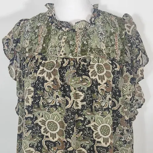 Carolina belle Paisley Blouse with Ruffle Accents Size Large Boho Smocked Blouse