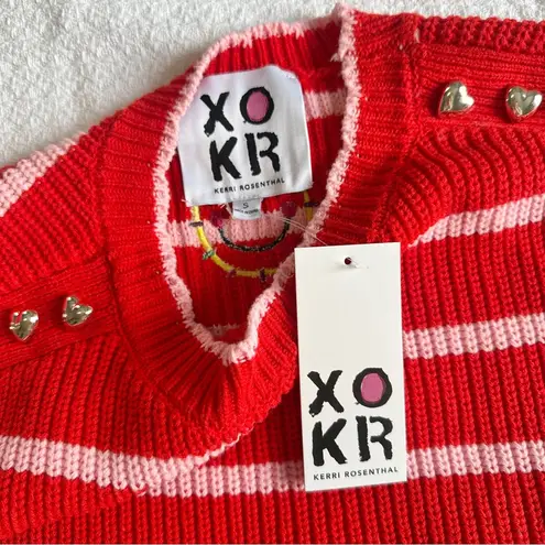 Kerri Rosenthal XOXO Red Striped Sweater Vest Heart Smiley Face NEW Small Pink