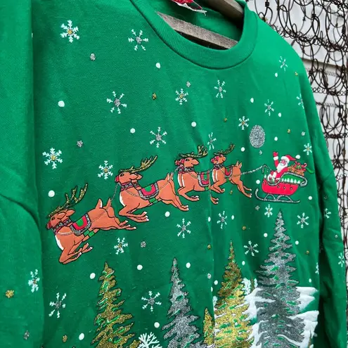 Vintage 90s Nutcracker Santa Scene Green Ugly Christmas Sweatshirt Size M