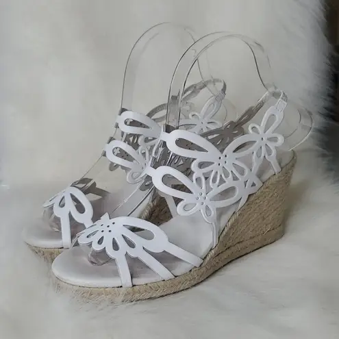 Eric Michael Jillian White Butterfly Wedges Espadrille Y2K Leather Heeled Sandal