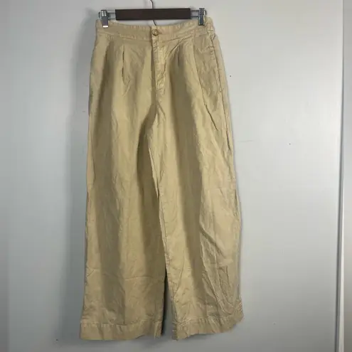 Faherty Marin High Waist Wide Leg Cotton linen Canvas Pants Size 4 Tan