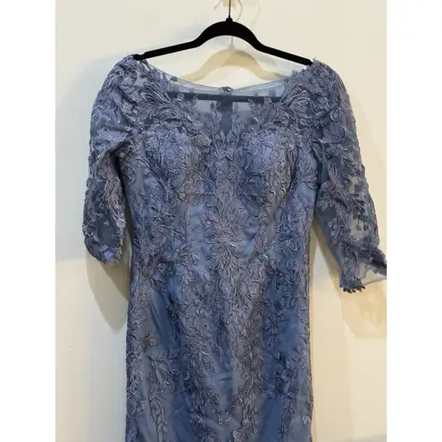 La Femme  SLATE Women's Tulle‎ Gown with Lace Applique and Illusion Top 29226