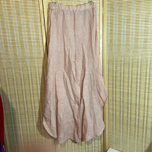 Suzy D London Light Pink Linen Sahara Ultra Wide Leg Culotte Pants Med NWT