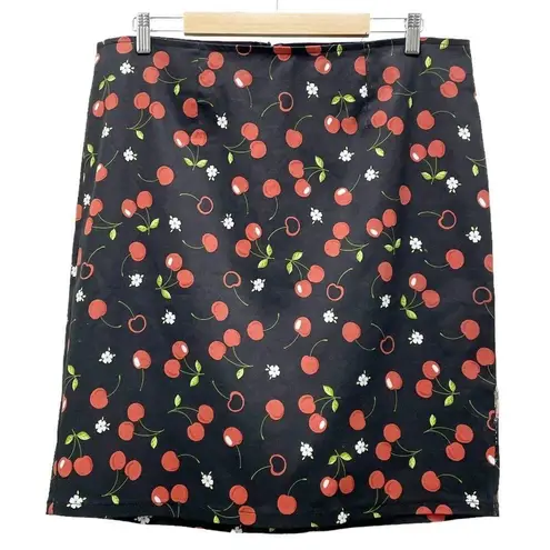 Tripp NYC Cherry Print Stretch Pencil Skirt Black Red Rockabilly Women’s Size 16