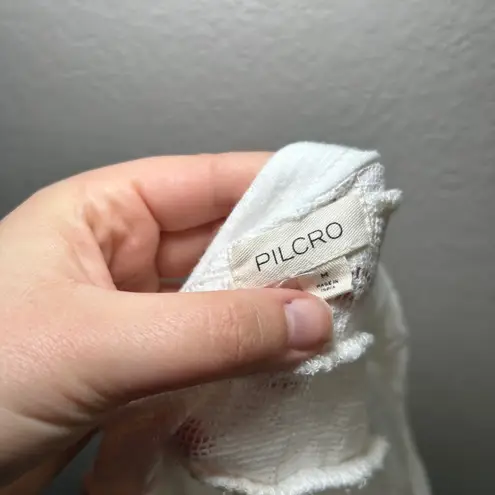 Pilcro Lace Torn Tee White Lace Trim Cropped Boho Top M coquette girly beach