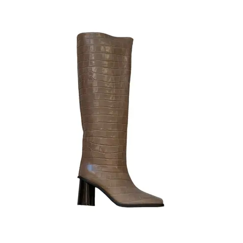 Marc Cain Women's Alligator Print Leather Knee High Article Boots Taupe 6.5 NIB Tan